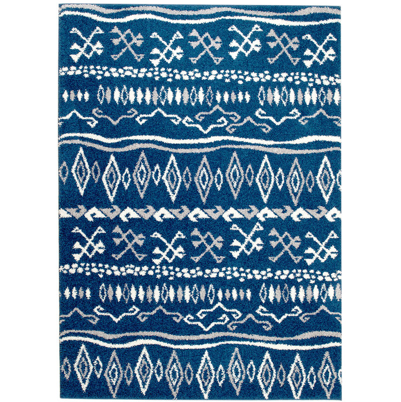 Bungalow Rose Botolph Tribal Blue/White Area Rug & Reviews Wayfair